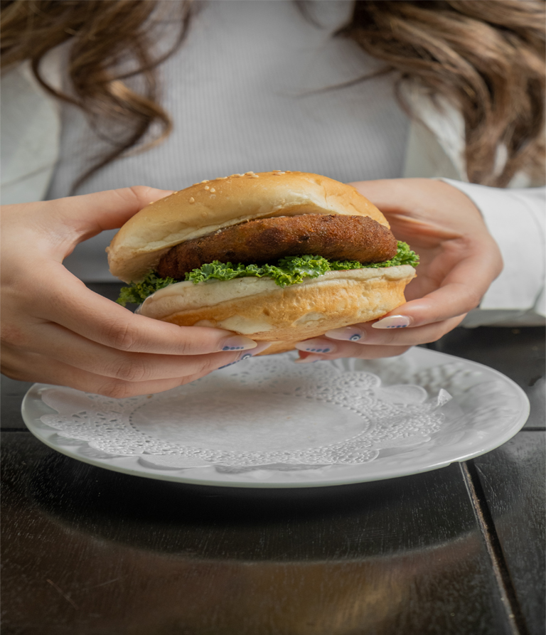 VEGGIE BURGER WITH FRIES AND COLESLOW